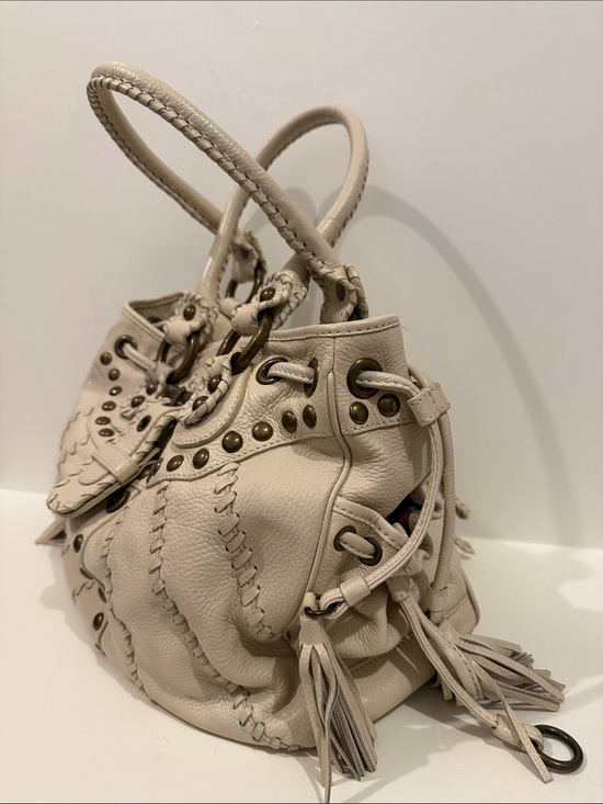 Isabella Fiore Cream Leather Shoulder Bag with Tassels